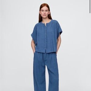 Cotton Gauze Denim Easy Barrel Pants